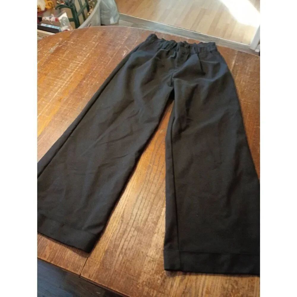 Medium Gibson Latimer Black Ruffle Waist Paper Bag Wide Leg Casual Pants Pockets